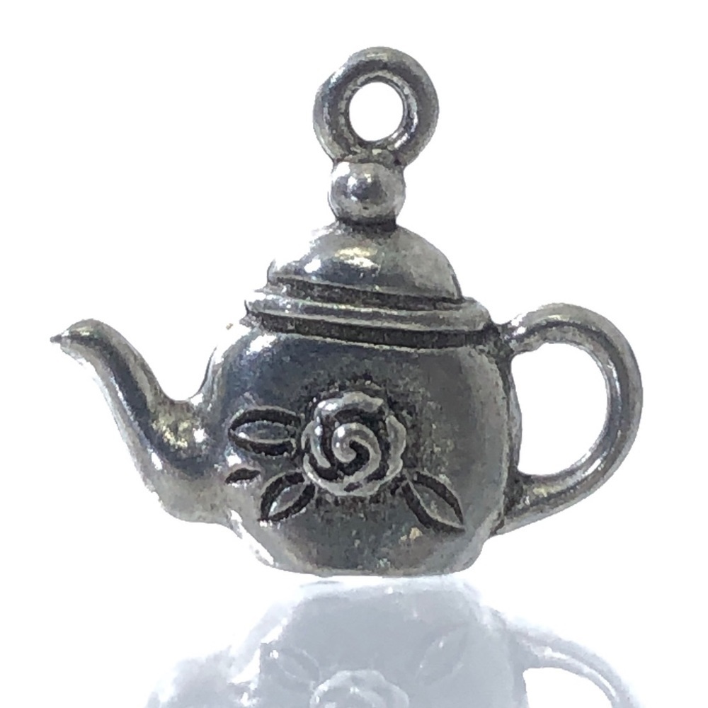 Cooking Silver Metal Charm Kitchen 3D Rose Teapot Pendant
